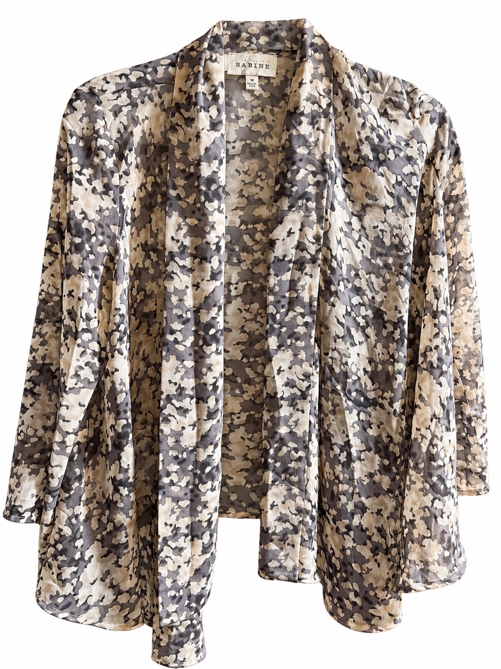 Sabine Women’s Medium Sheer Lightweight Waterfall Cardigan Gray Beige Abstract